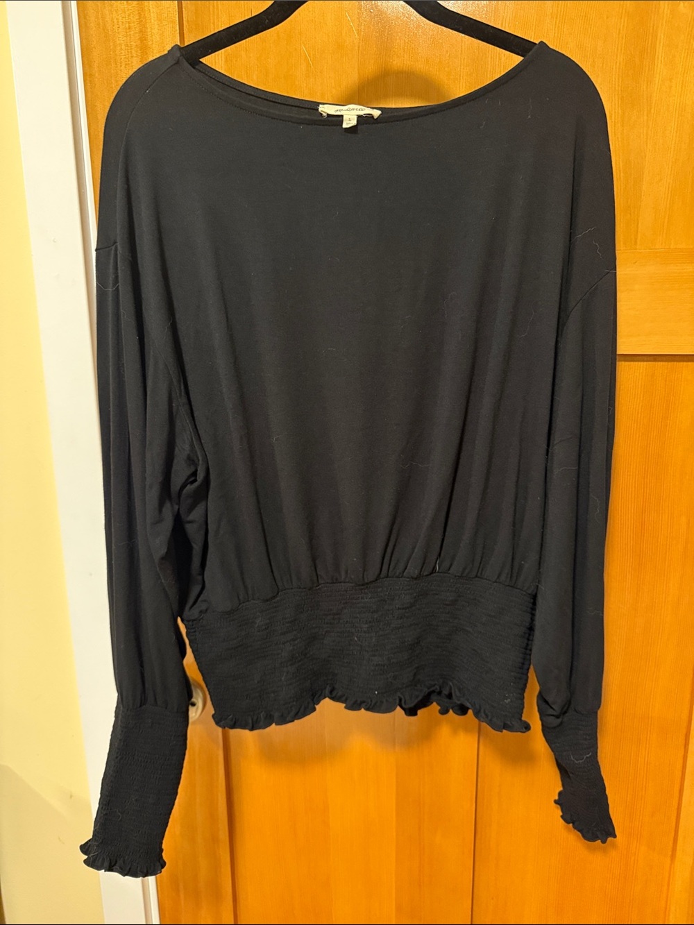 Madewell Black Long-Sleeve Smocked Waist Pullover